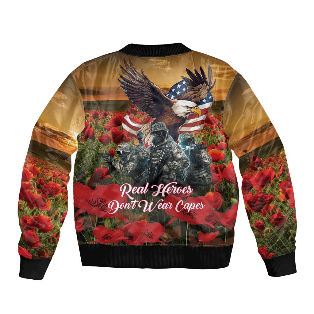 US Veterans Day American Army Bomber Jacket With Poppy Flowers - Wonder Print Shop