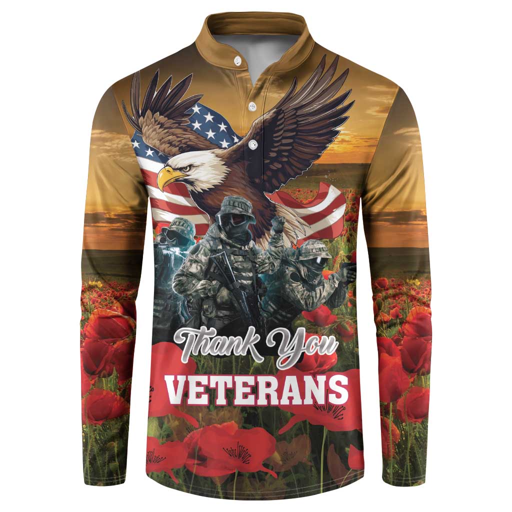 US Veterans Day American Army Button Sweatshirt With Poppy Flowers - Wonder Print Shop