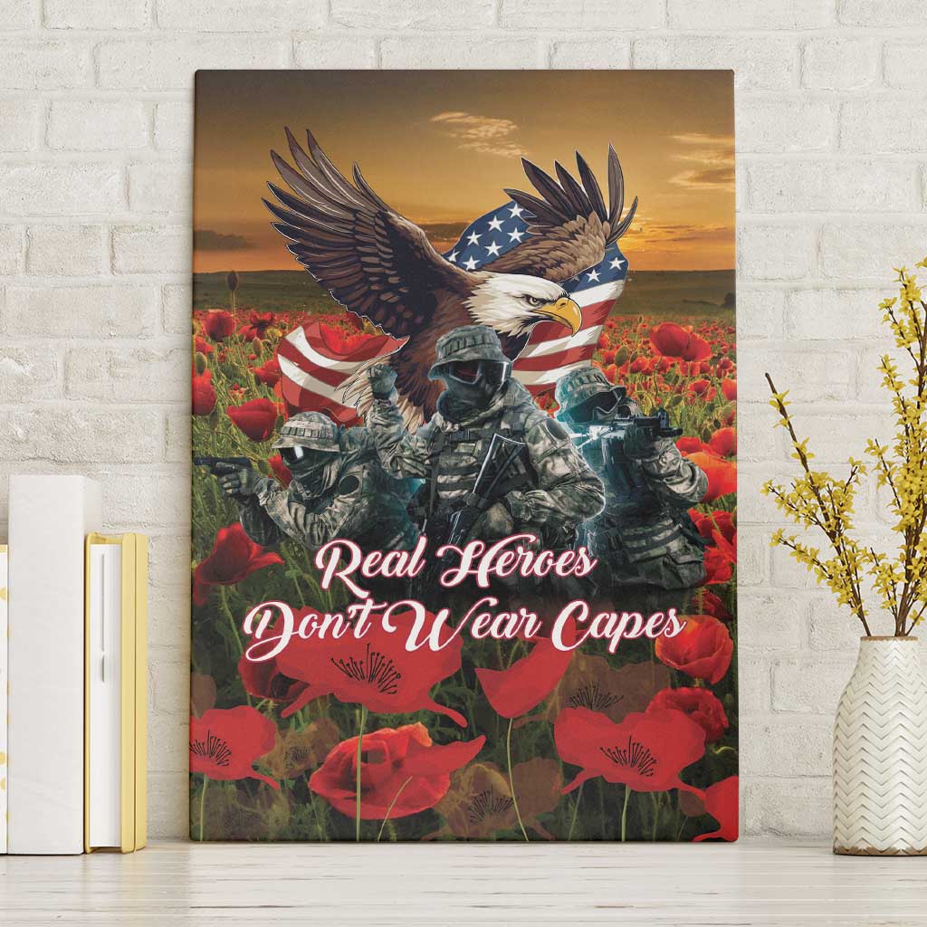 US Veterans Day American Army Canvas Wall Art With Poppy Flowers - Wonder Print Shop