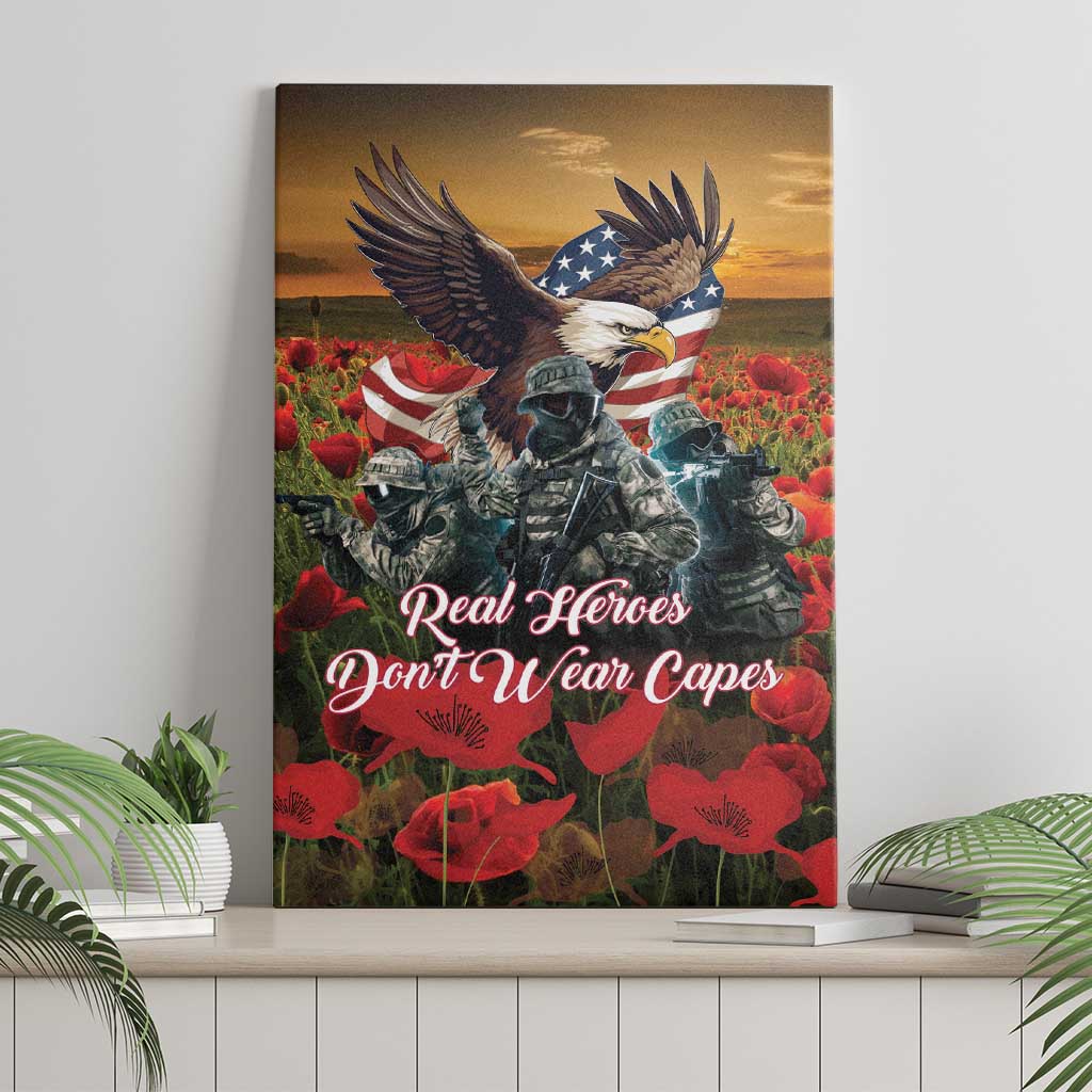 US Veterans Day American Army Canvas Wall Art With Poppy Flowers - Wonder Print Shop
