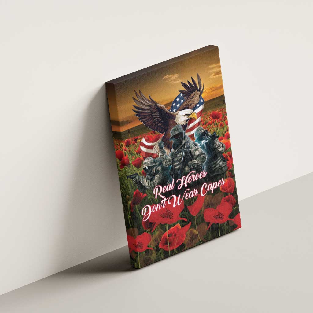US Veterans Day American Army Canvas Wall Art With Poppy Flowers - Wonder Print Shop