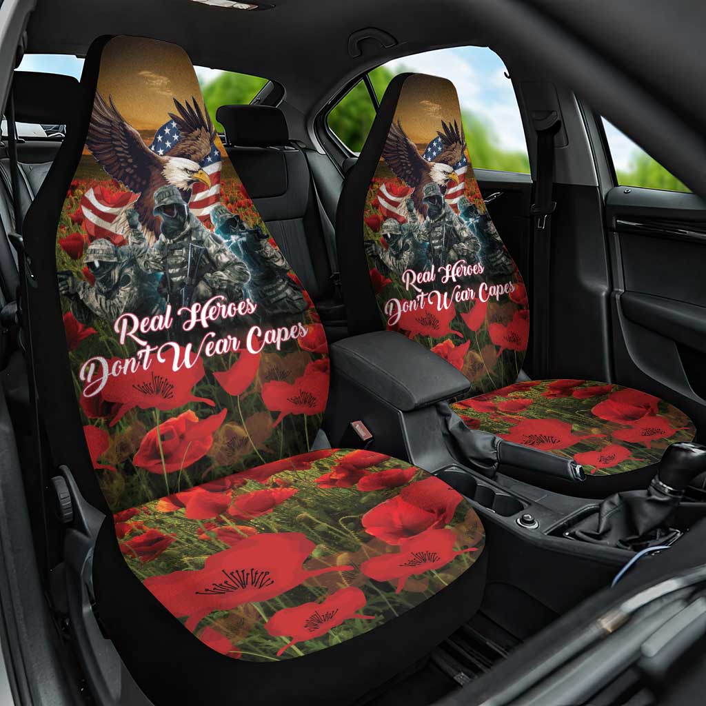 US Veterans Day American Army Car Seat Cover With Poppy Flowers - Wonder Print Shop