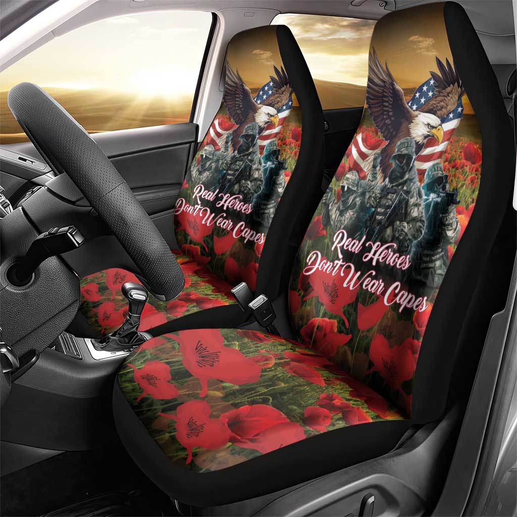US Veterans Day American Army Car Seat Cover With Poppy Flowers - Wonder Print Shop