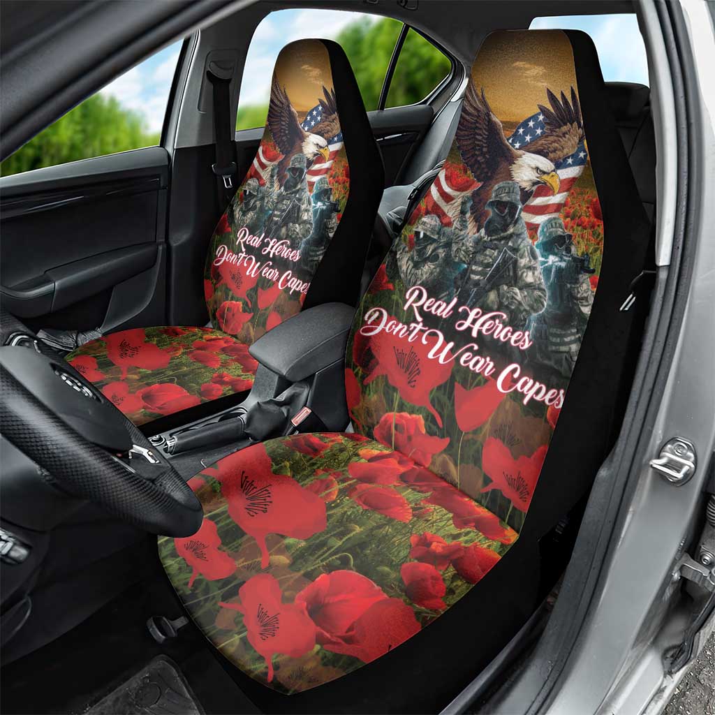 US Veterans Day American Army Car Seat Cover With Poppy Flowers - Wonder Print Shop