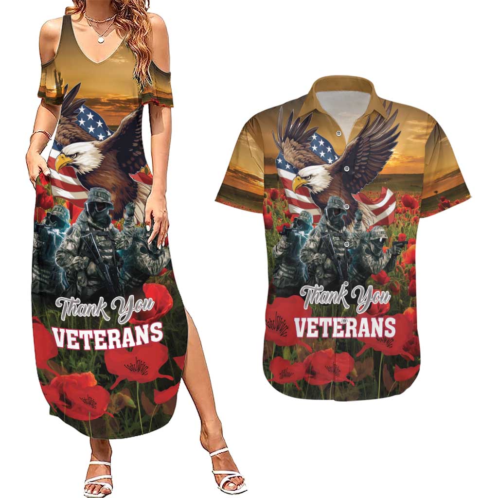 US Veterans Day American Army Couples Matching Summer Maxi Dress and Hawaiian Shirt With Poppy Flowers - Wonder Print Shop