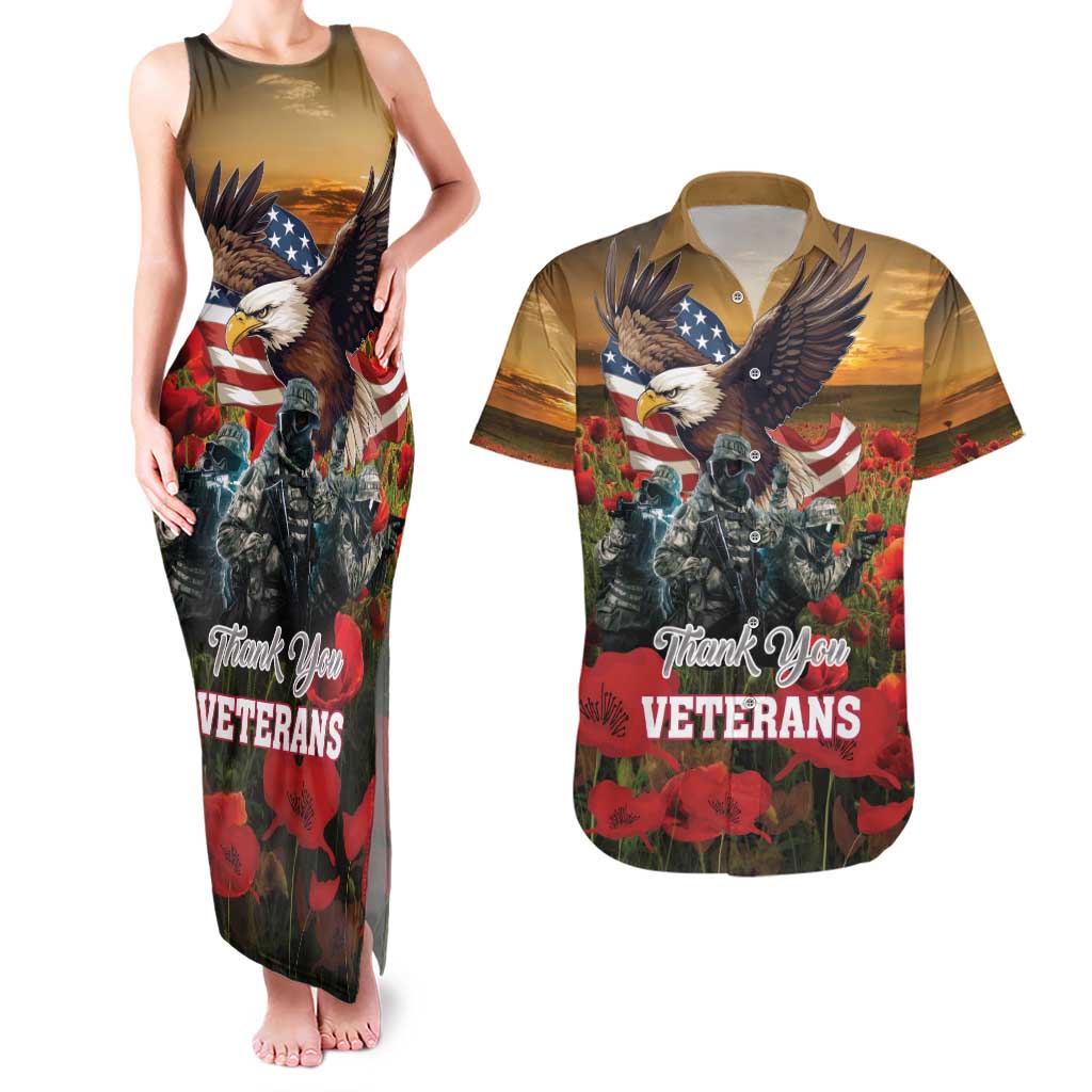 US Veterans Day American Army Couples Matching Tank Maxi Dress and Hawaiian Shirt With Poppy Flowers - Wonder Print Shop