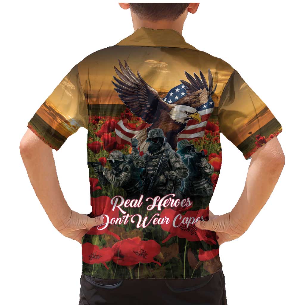 US Veterans Day American Army Family Matching Mermaid Dress and Hawaiian Shirt With Poppy Flowers - Wonder Print Shop