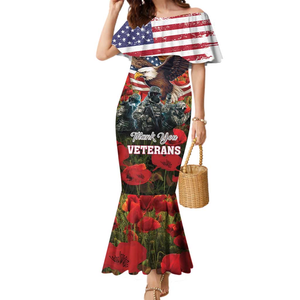 US Veterans Day American Army Family Matching Mermaid Dress and Hawaiian Shirt With Poppy Flowers - Wonder Print Shop