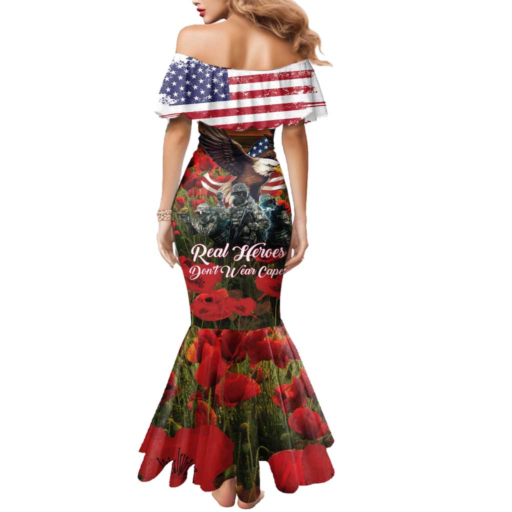 US Veterans Day American Army Family Matching Mermaid Dress and Hawaiian Shirt With Poppy Flowers - Wonder Print Shop