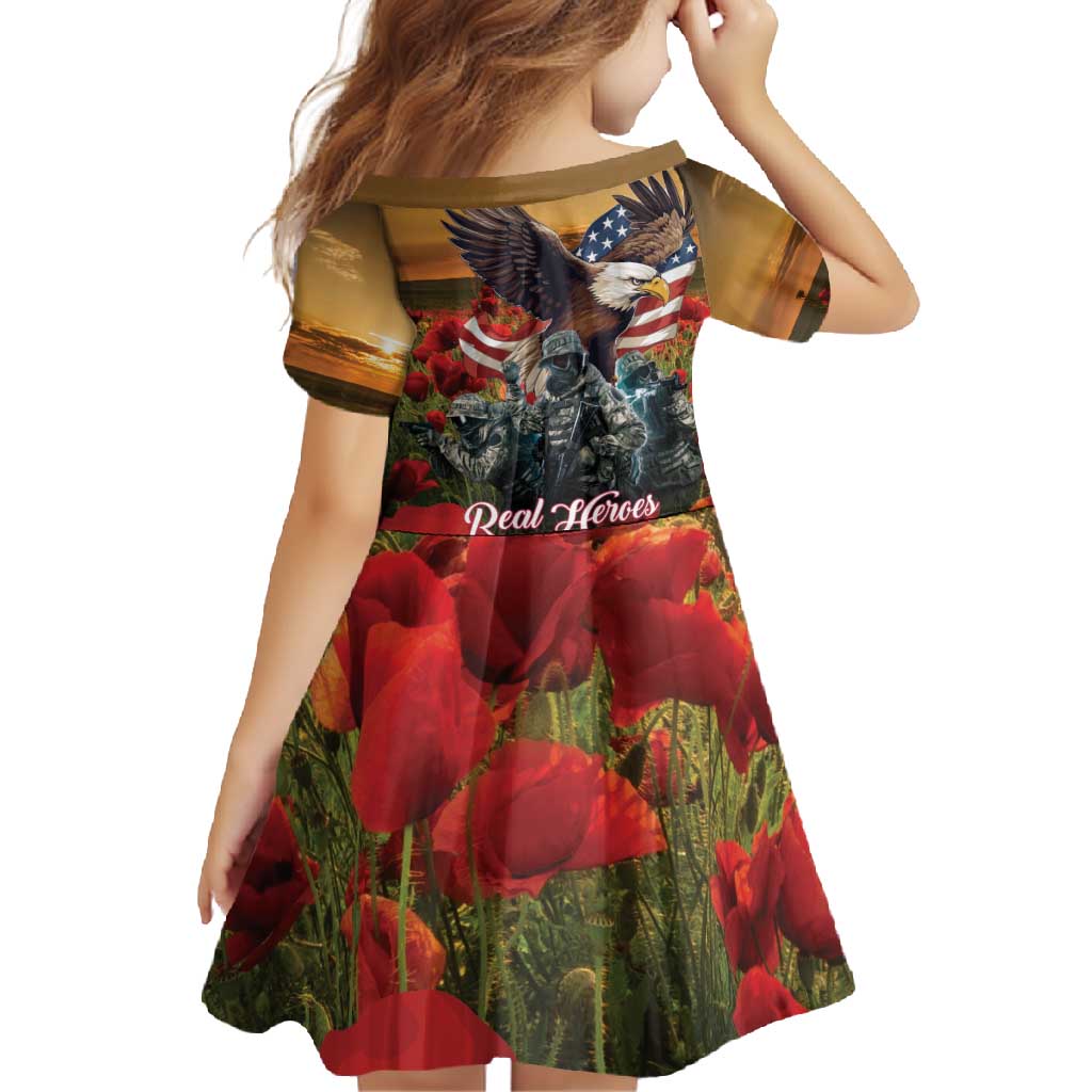 US Veterans Day American Army Family Matching Off Shoulder Maxi Dress and Hawaiian Shirt With Poppy Flowers - Wonder Print Shop