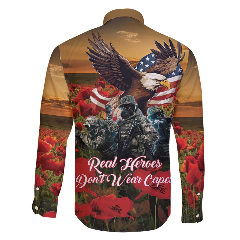 US Veterans Day American Army Family Matching Off Shoulder Maxi Dress and Hawaiian Shirt With Poppy Flowers - Wonder Print Shop