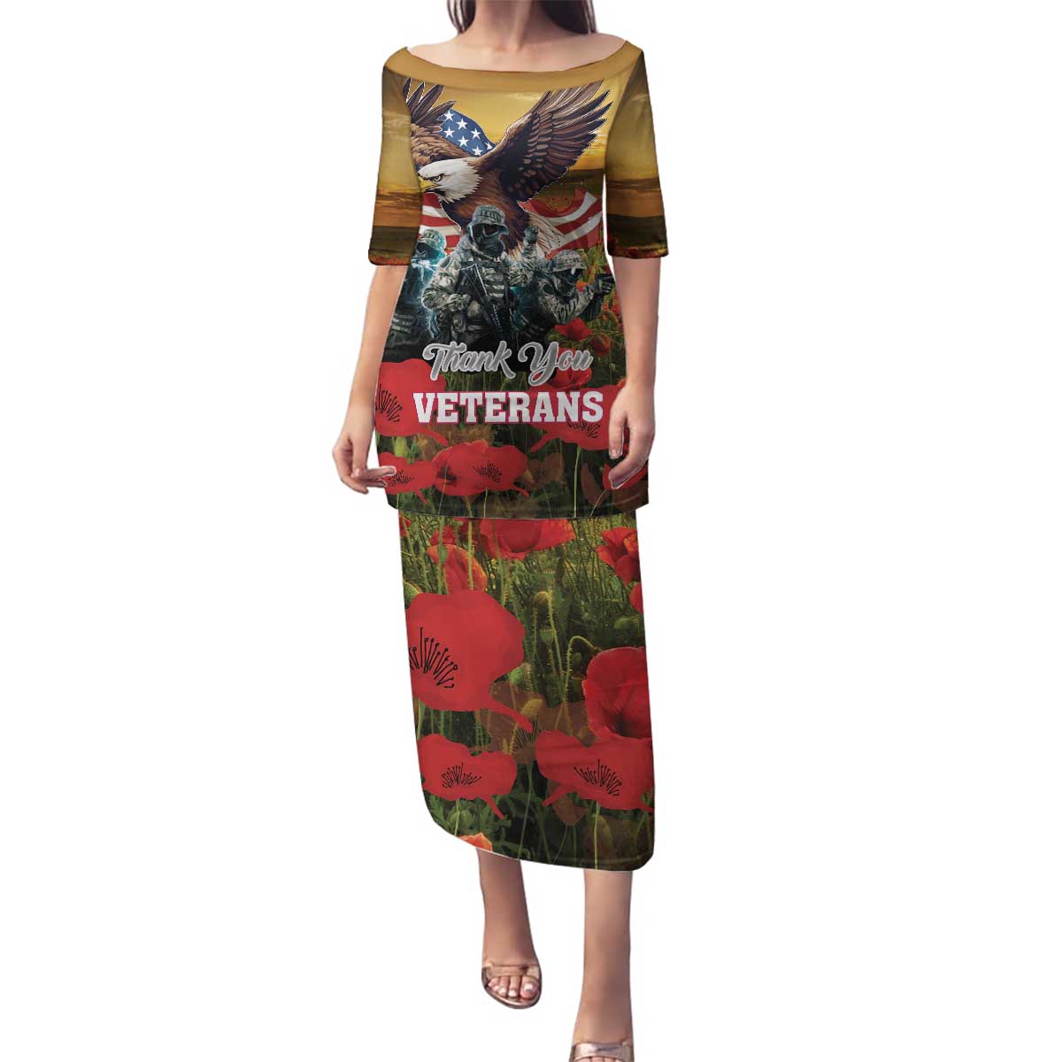 US Veterans Day American Army Family Matching Puletasi and Hawaiian Shirt With Poppy Flowers - Wonder Print Shop