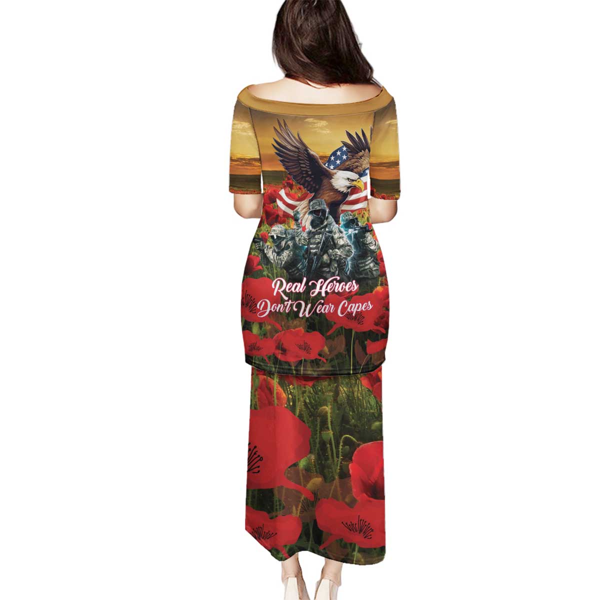 US Veterans Day American Army Family Matching Puletasi and Hawaiian Shirt With Poppy Flowers - Wonder Print Shop