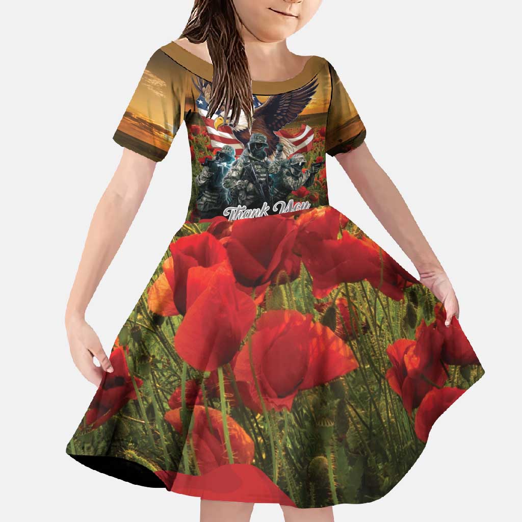 US Veterans Day American Army Family Matching Short Sleeve Bodycon Dress and Hawaiian Shirt With Poppy Flowers - Wonder Print Shop