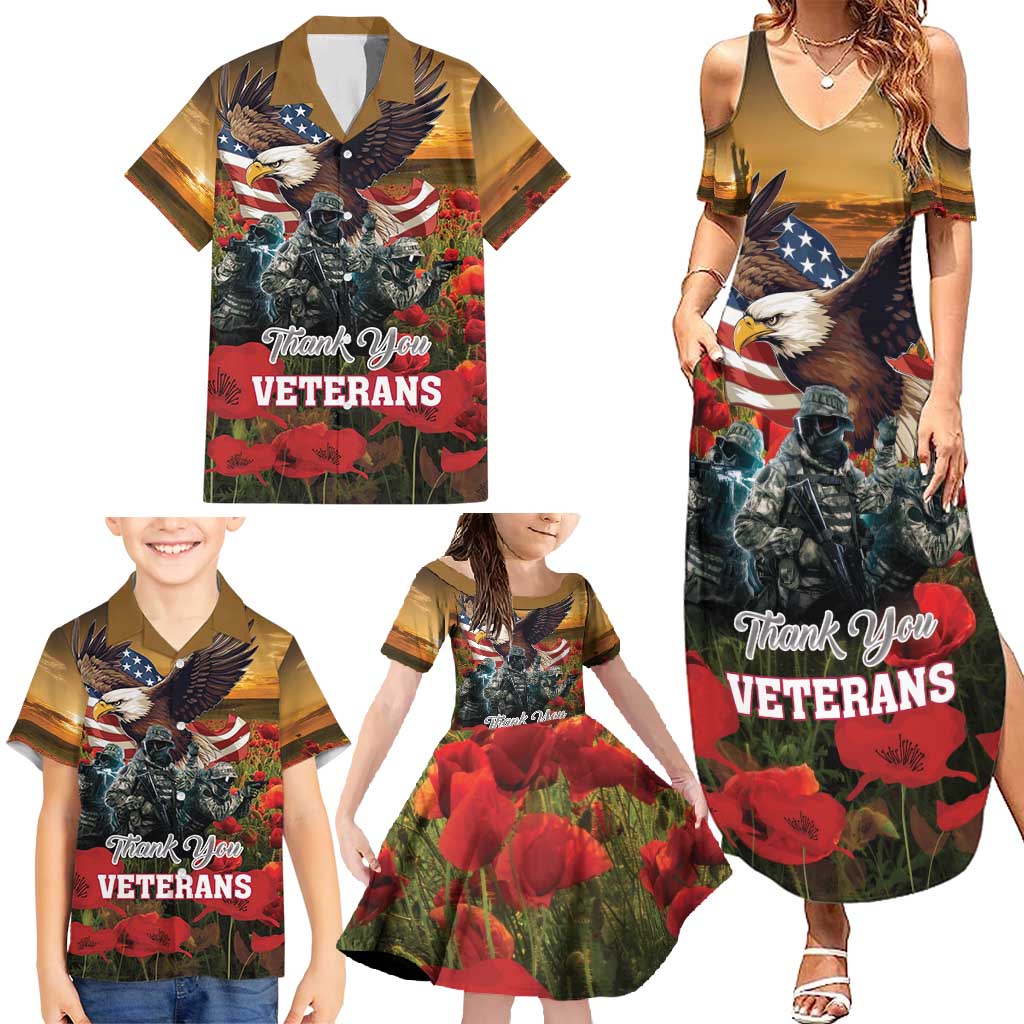 US Veterans Day American Army Family Matching Summer Maxi Dress and Hawaiian Shirt With Poppy Flowers - Wonder Print Shop