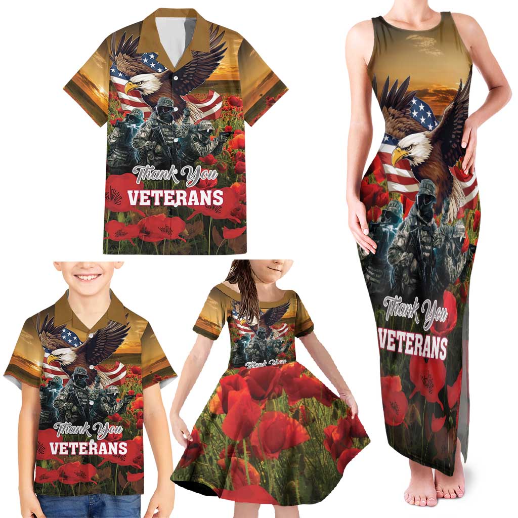 US Veterans Day American Army Family Matching Tank Maxi Dress and Hawaiian Shirt With Poppy Flowers - Wonder Print Shop