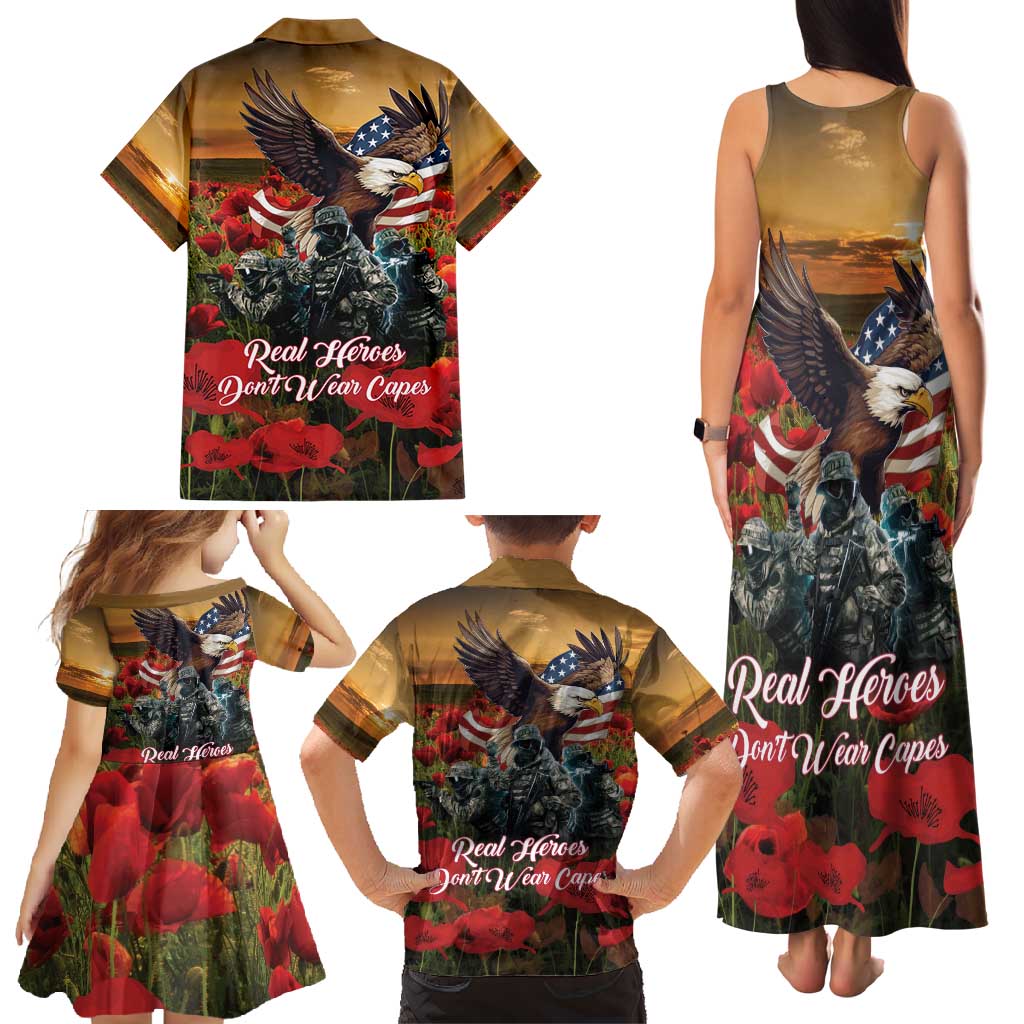 US Veterans Day American Army Family Matching Tank Maxi Dress and Hawaiian Shirt With Poppy Flowers - Wonder Print Shop