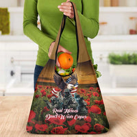 US Veterans Day American Army Grocery Bag With Poppy Flowers