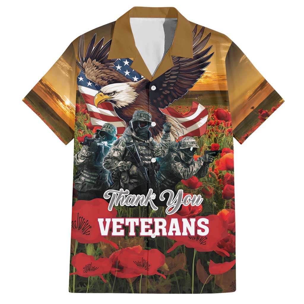 US Veterans Day American Army Hawaiian Shirt With Poppy Flowers - Wonder Print Shop