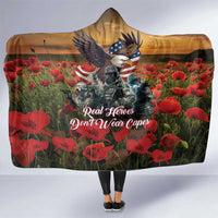 US Veterans Day American Army Hooded Blanket With Poppy Flowers