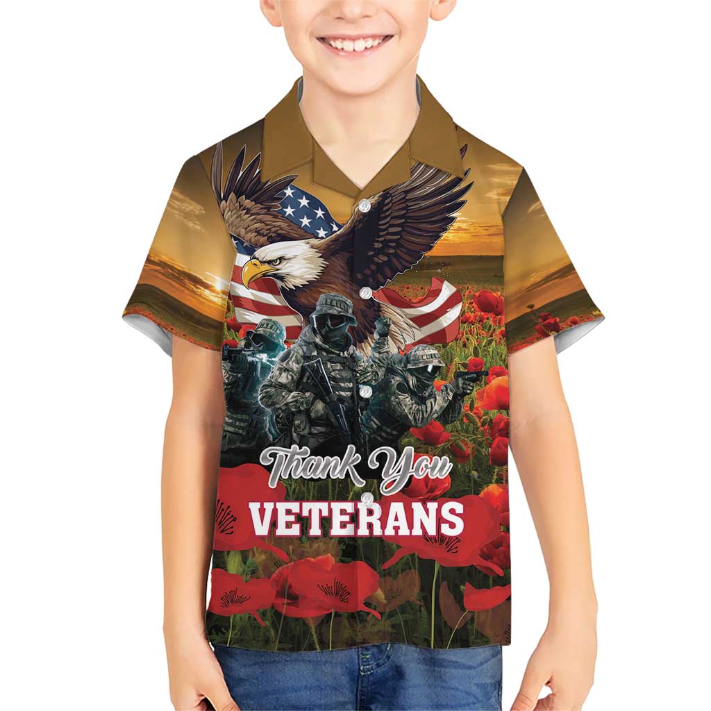 US Veterans Day American Army Kid Hawaiian Shirt With Poppy Flowers - Wonder Print Shop