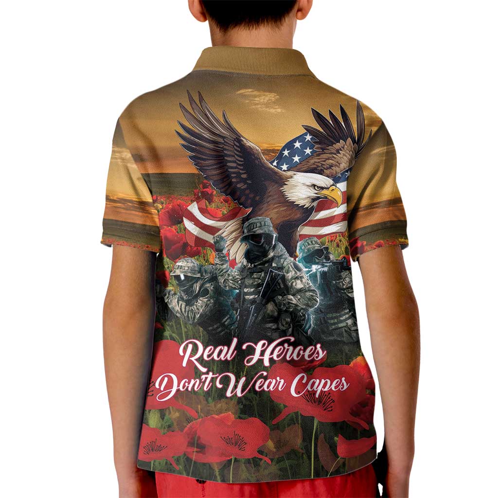 US Veterans Day American Army Kid Polo Shirt With Poppy Flowers - Wonder Print Shop