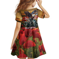 US Veterans Day American Army Kid Short Sleeve Dress With Poppy Flowers - Wonder Print Shop