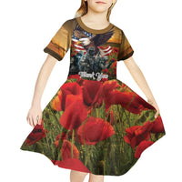 US Veterans Day American Army Kid Short Sleeve Dress With Poppy Flowers - Wonder Print Shop