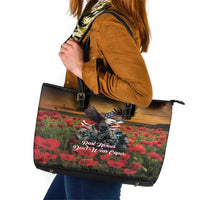 US Veterans Day American Army Leather Tote Bag With Poppy Flowers - Wonder Print Shop