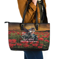 US Veterans Day American Army Leather Tote Bag With Poppy Flowers - Wonder Print Shop