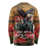 US Veterans Day American Army Long Sleeve Shirt With Poppy Flowers - Wonder Print Shop