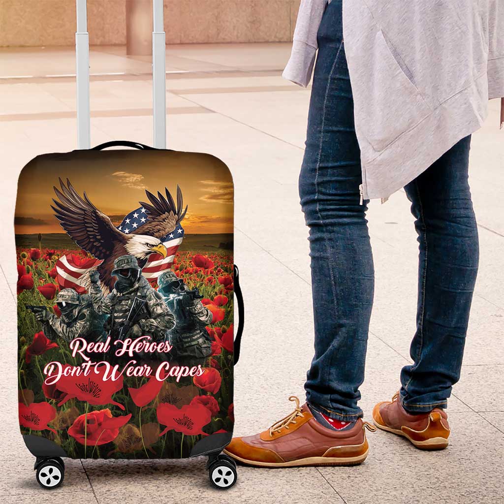 US Veterans Day American Army Luggage Cover With Poppy Flowers - Wonder Print Shop