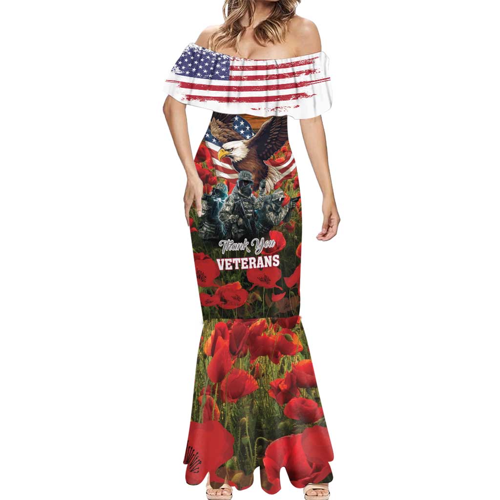 US Veterans Day American Army Mermaid Dress With Poppy Flowers - Wonder Print Shop