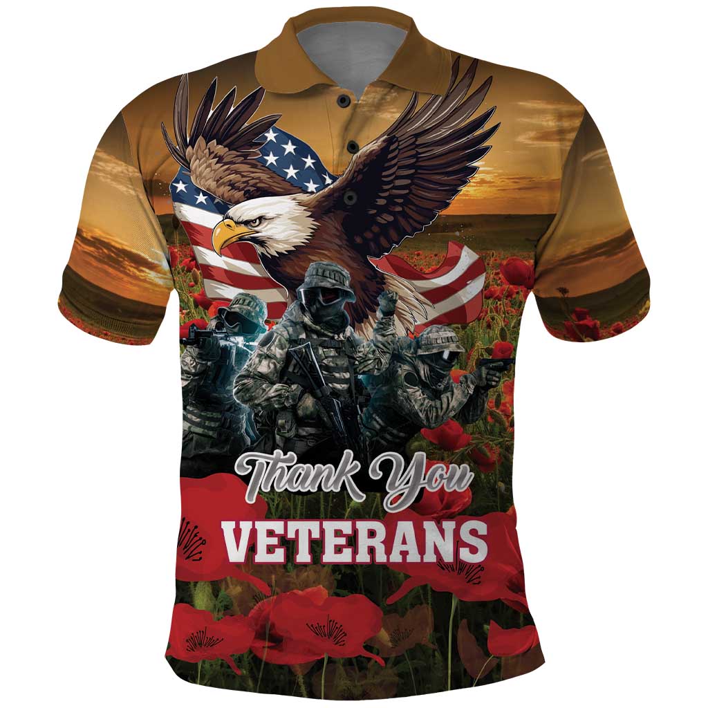 US Veterans Day American Army Polo Shirt With Poppy Flowers - Wonder Print Shop