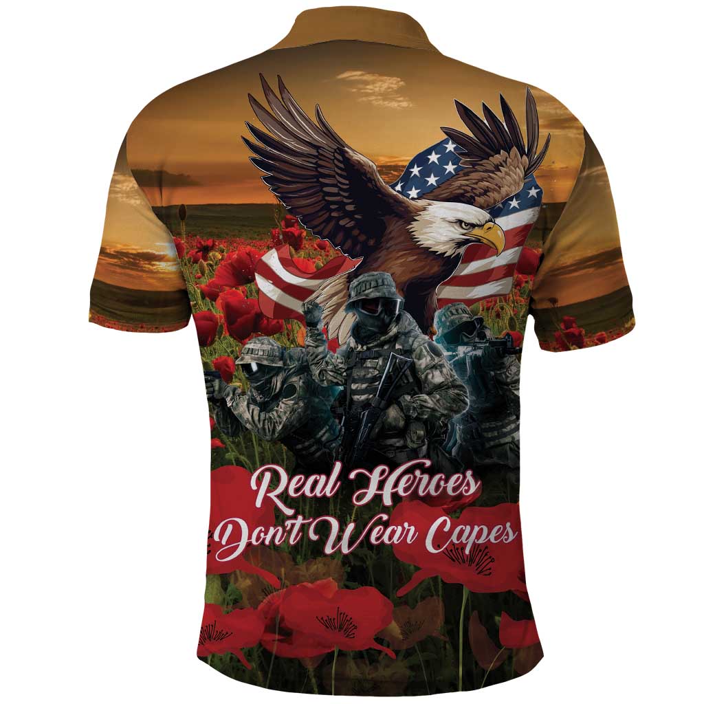 US Veterans Day American Army Polo Shirt With Poppy Flowers - Wonder Print Shop
