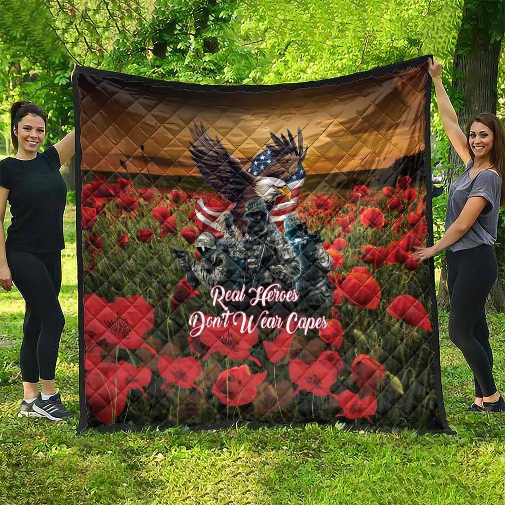 US Veterans Day American Army Quilt With Poppy Flowers - Wonder Print Shop