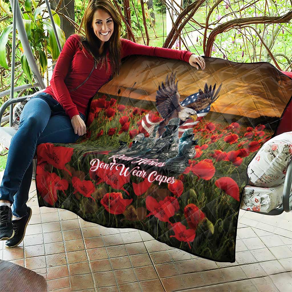 US Veterans Day American Army Quilt With Poppy Flowers - Wonder Print Shop