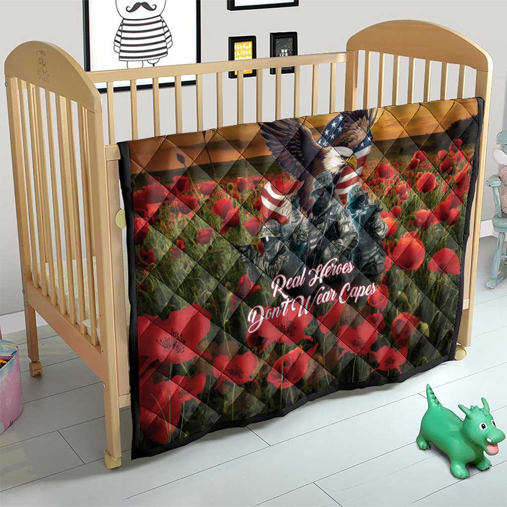 US Veterans Day American Army Quilt With Poppy Flowers - Wonder Print Shop