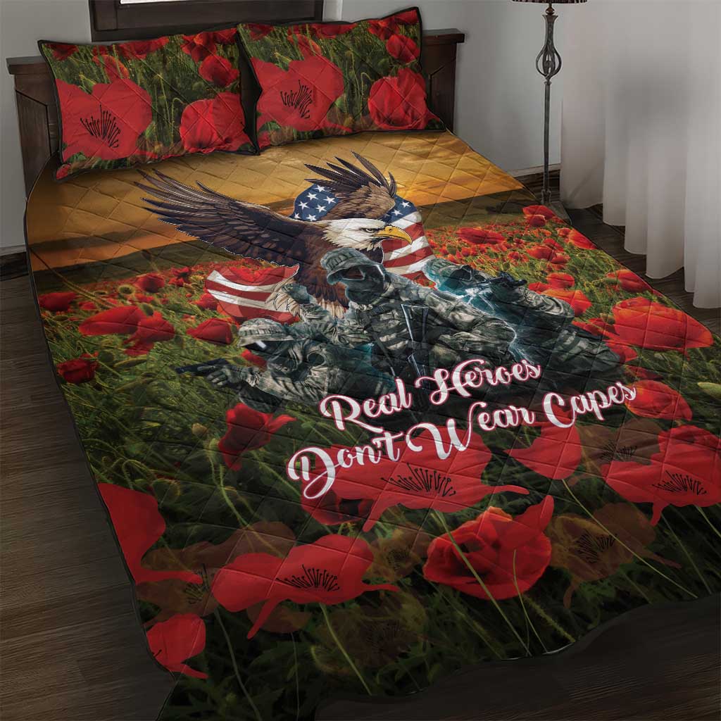US Veterans Day American Army Quilt Bed Set With Poppy Flowers - Wonder Print Shop