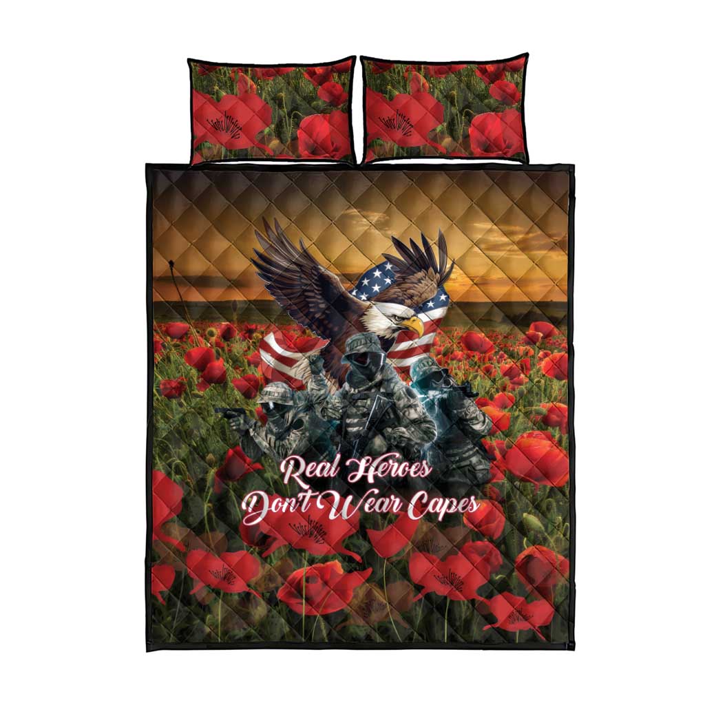 US Veterans Day American Army Quilt Bed Set With Poppy Flowers - Wonder Print Shop