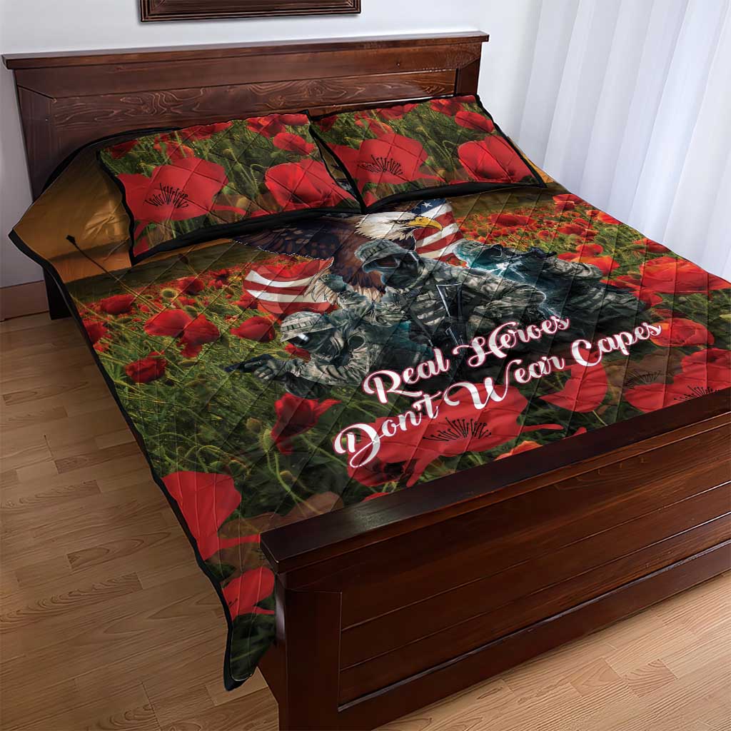 US Veterans Day American Army Quilt Bed Set With Poppy Flowers - Wonder Print Shop