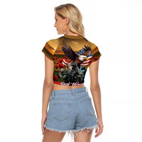 US Veterans Day American Army Raglan Cropped T Shirt With Poppy Flowers - Wonder Print Shop
