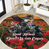 US Veterans Day American Army Round Carpet With Poppy Flowers