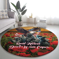 US Veterans Day American Army Round Carpet With Poppy Flowers