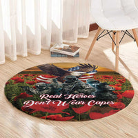 US Veterans Day American Army Round Carpet With Poppy Flowers
