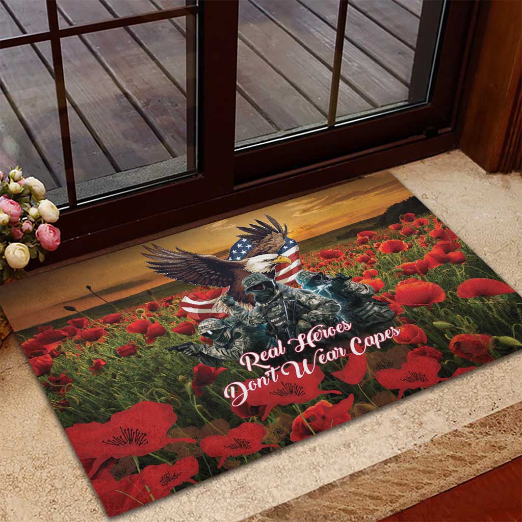 US Veterans Day American Army Rubber Doormat With Poppy Flowers - Wonder Print Shop