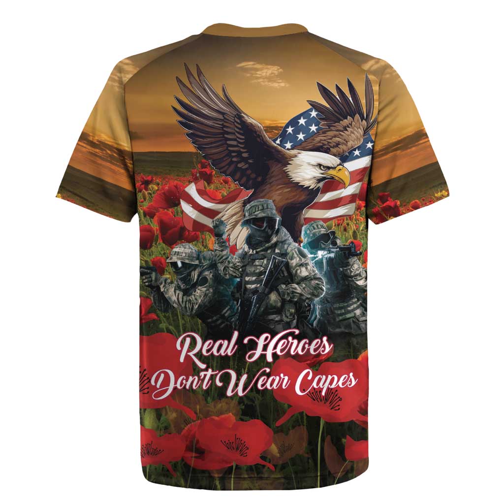 US Veterans Day American Army Rugby Jersey With Poppy Flowers - Wonder Print Shop