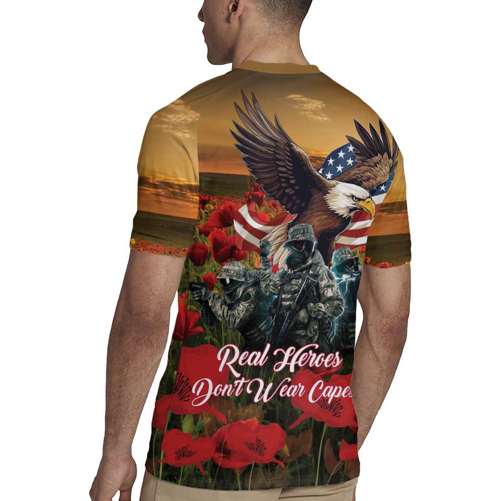 US Veterans Day American Army Rugby Jersey With Poppy Flowers - Wonder Print Shop