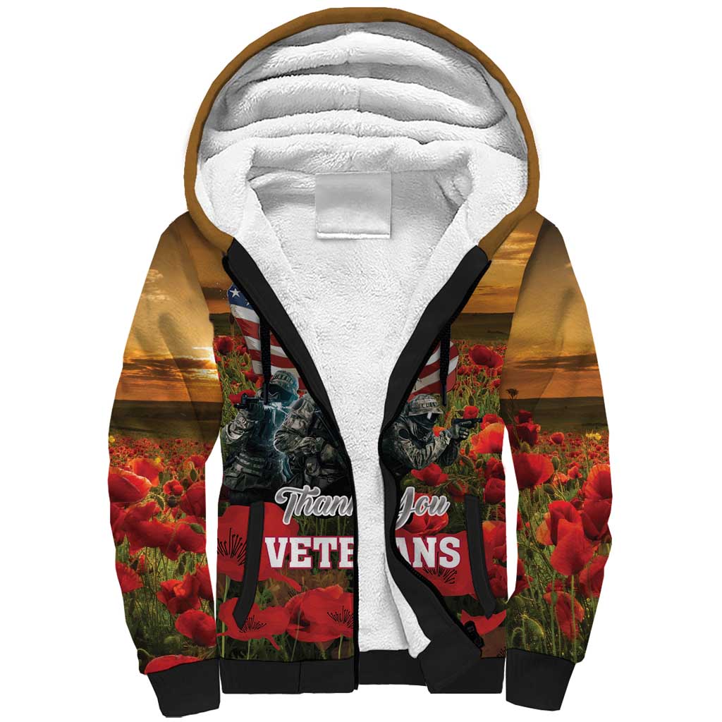 US Veterans Day American Army Sherpa Hoodie With Poppy Flowers - Wonder Print Shop