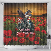 US Veterans Day American Army Shower Curtain With Poppy Flowers